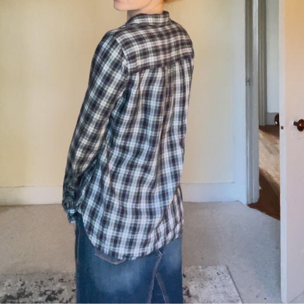Madewell Green White Red Plaid Button-Up Shirt Flannel Coverup Light Soft Cute - Picture 6 of 16